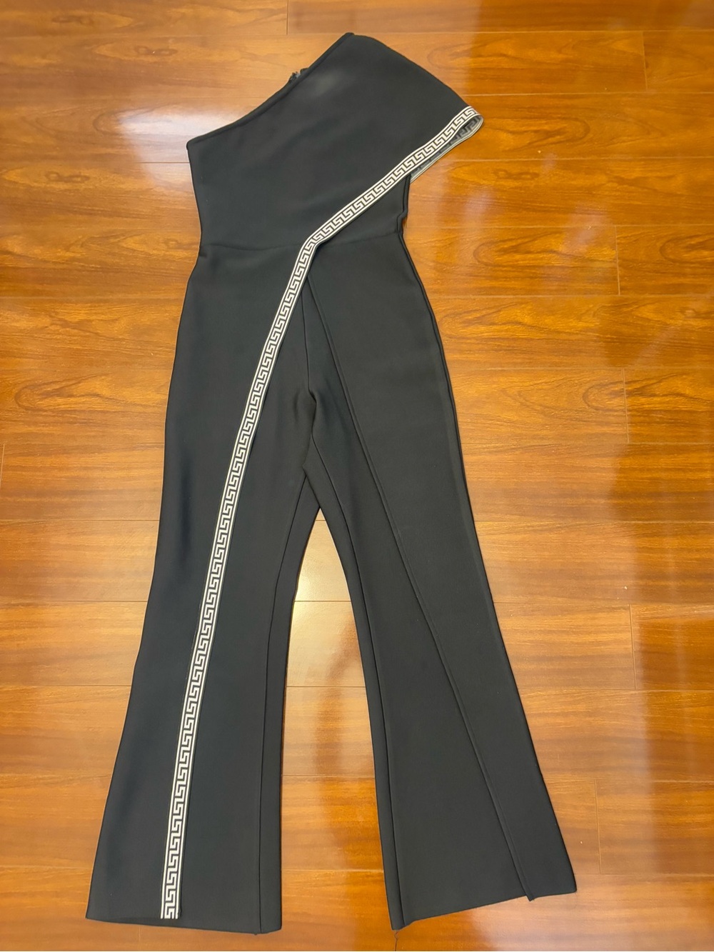 One-Shoulder Black Jumpsuit with Contrast Trim